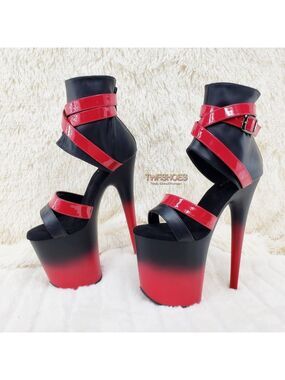 Flamingo 80015 Red Black 2 tone 8" High Heel Closed Back Platform Pole Shoes